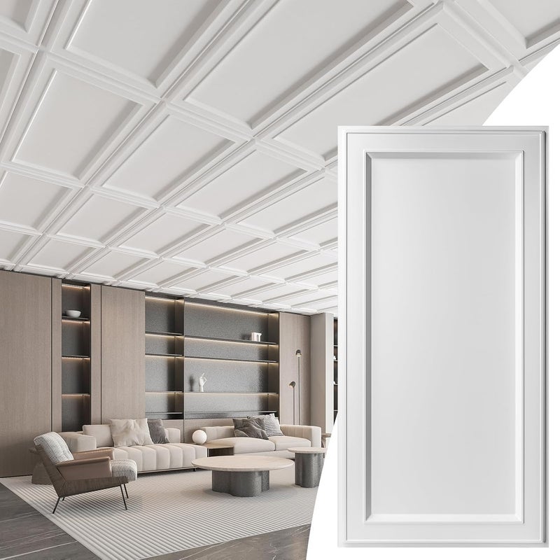 WOWSTAR 12-Pack 2x4ft Drop Ceiling Tiles, Waterproof Glue up Ceiling Panels, Modern Style 3D Wall Panels, White - Image 1